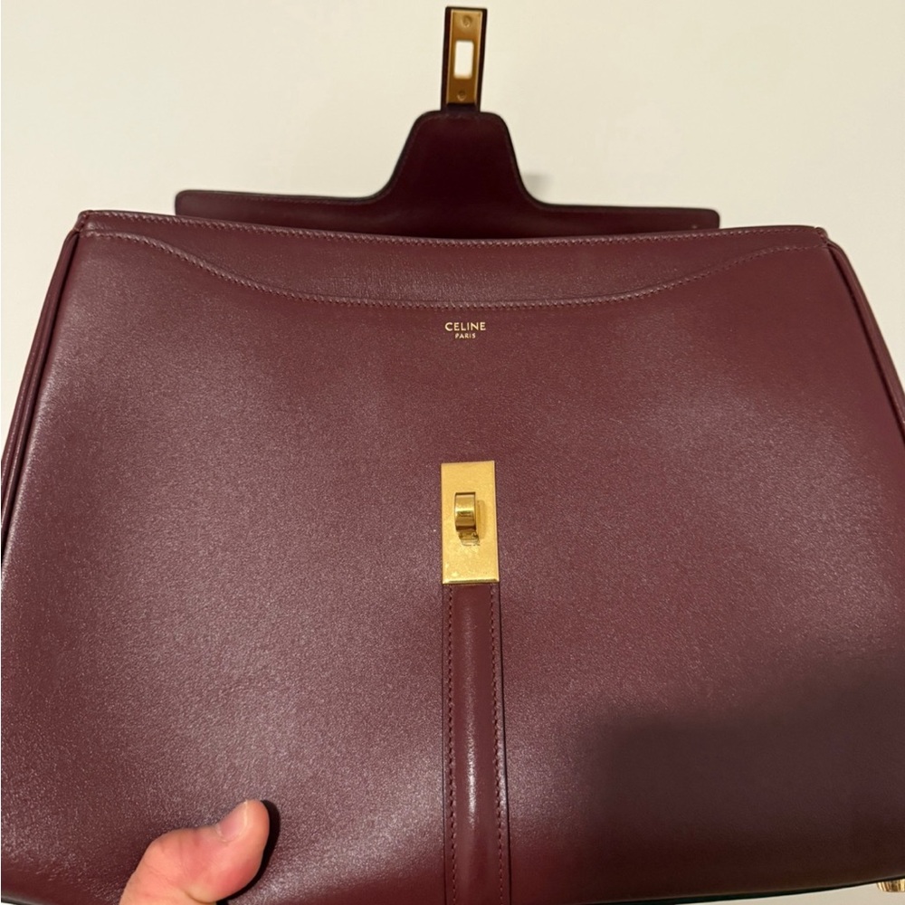 Elegant Burgundy Leather Handbag- celine sac 16 large - Picture 7 of 10